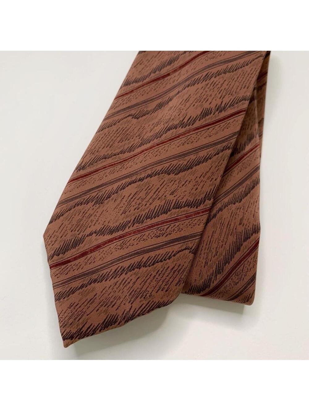 Vintage Valentino Cravatte Brown Geometric Stripe Silk Skinny Tie Italy